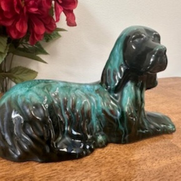 Blue Mountain Pottery Vintage Canadian Green Brown Dog Figurine Drip Glaze - Picture 2 of 5